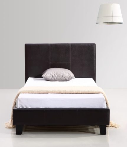 Single PU Leather Bed Frame Brown - Image 2