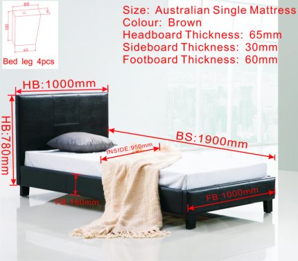 Single PU Leather Bed Frame Brown - Image 6