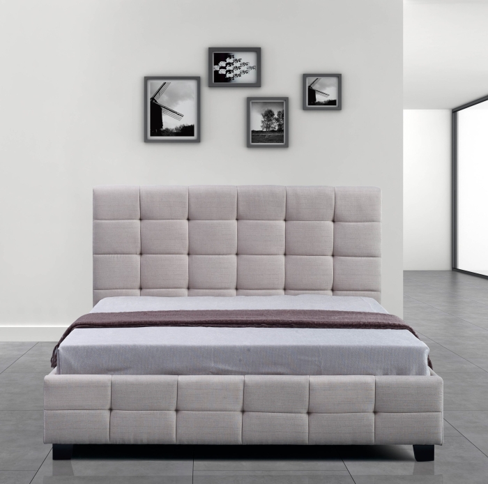 Linen Fabric Queen Deluxe Bed Frame Beige - Image 2