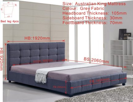 Linen Fabric King Deluxe Bed Frame Grey - Image 5