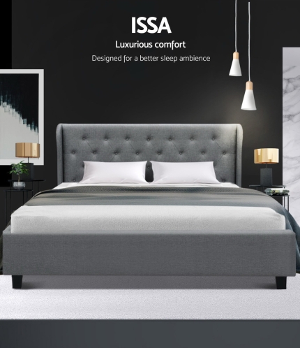Artiss Double Full Size Gas Lift Bed Frame Base With Storage Mattress Grey Fabric Wooden - Image 3