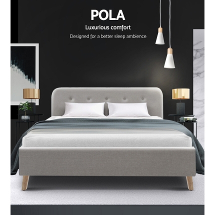 Artiss Double Full Size Bed Frame Base Mattress Fabric Wooden Beige POLA - Image 3