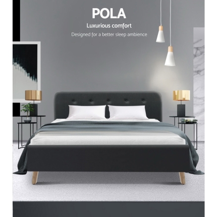 Artiss Double Full Size Bed Frame Base Mattress Fabric Wooden Charcoal POLA - Image 3