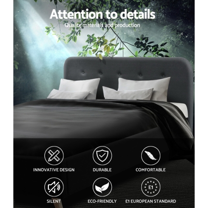 Artiss Double Full Size Bed Frame Base Mattress Fabric Wooden Charcoal POLA - Image 4