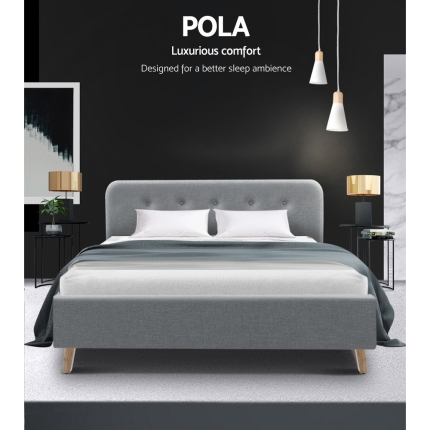Artiss Double Full Size Bed Frame Base Mattress Fabric Wooden Grey POLA - Image 3