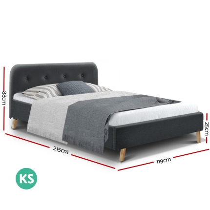 Artiss King Single Size Bed Frame Base Mattress Fabric Wooden Charcoal POLA - Image 2