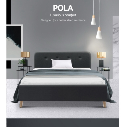 Artiss King Single Size Bed Frame Base Mattress Fabric Wooden Charcoal POLA - Image 3
