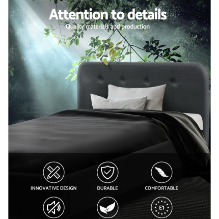 Artiss King Single Size Bed Frame Base Mattress Fabric Wooden Charcoal POLA - Image 4