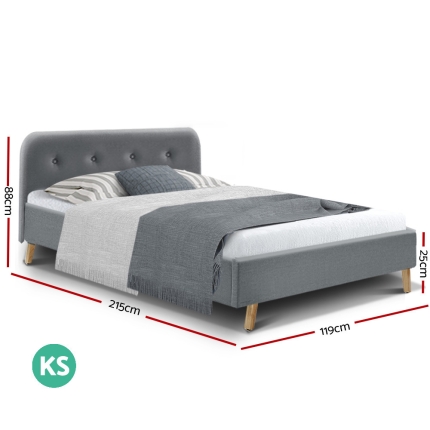 Artiss King Single Size Bed Frame Base Mattress  Fabric Wooden Grey POLA - Image 2