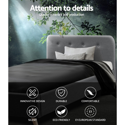 Artiss King Single Size Bed Frame Base Mattress  Fabric Wooden Grey POLA - Image 3