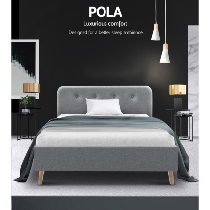 Artiss King Single Size Bed Frame Base Mattress  Fabric Wooden Grey POLA - Image 4
