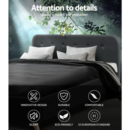 Artiss Queen Size Bed Frame Base Mattress Fabric Wooden Charcoal POLA - Image 4