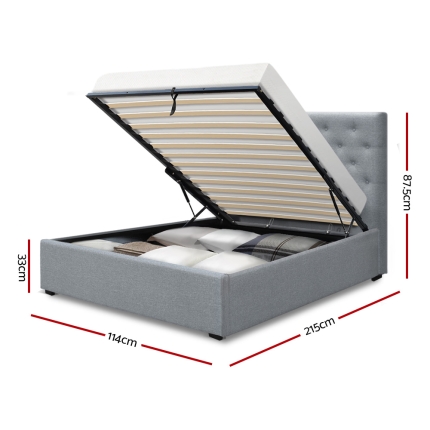 Artiss King Single Size Gas Lift Bed Frame Base Mattress Platform Fabric Wooden Grey WARE - Image 2