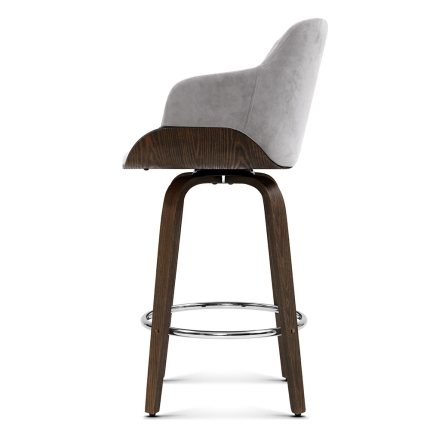 Artiss 1x Kitchen Bar Stools Wooden Bar Stool Chairs Swivel Velvet Fabric Grey - Image 2