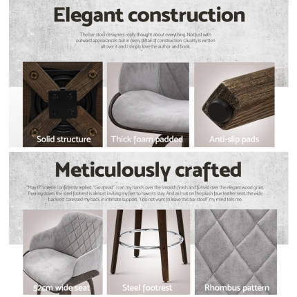 Artiss 1x Kitchen Bar Stools Wooden Bar Stool Chairs Swivel Velvet Fabric Grey - Image 5