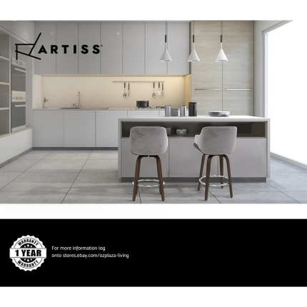 Artiss 1x Kitchen Bar Stools Wooden Bar Stool Chairs Swivel Velvet Fabric Grey - Image 6
