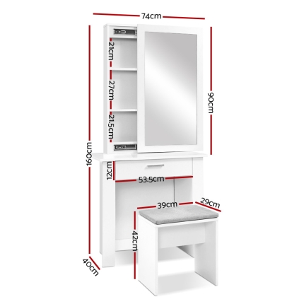 Artiss Dressing Table Mirror Stool Mirror Jewellery Cabinet Makeup Storage Desk - Image 2