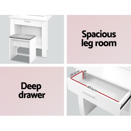 Artiss Dressing Table Mirror Stool Mirror Jewellery Cabinet Makeup Storage Desk - Image 5
