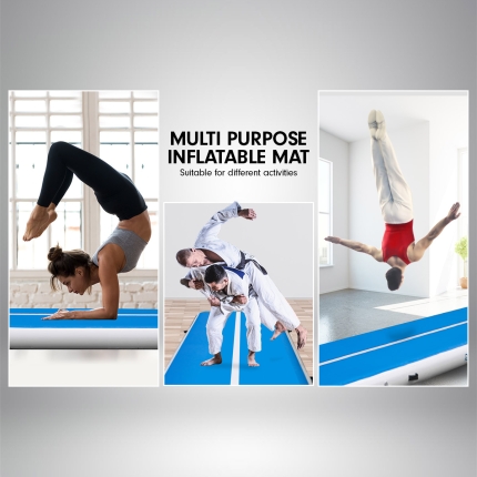4m Airtrack Tumbling Mat Gymnastics Exercise Air Track - Blue White - Image 8
