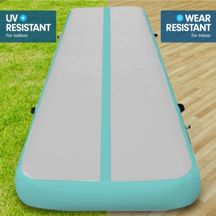 4m x 2m Airtrack Tumbling Mat Gymnastics Exercise Air Track Grey Green - Image 5