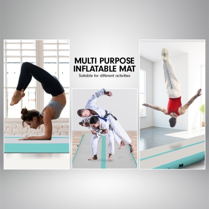 4m x 2m Airtrack Tumbling Mat Gymnastics Exercise Air Track Grey Green - Image 7
