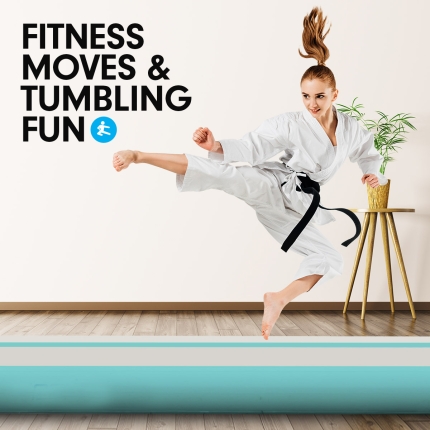 4m x 2m Airtrack Tumbling Mat Gymnastics Exercise Air Track Grey Green - Image 9