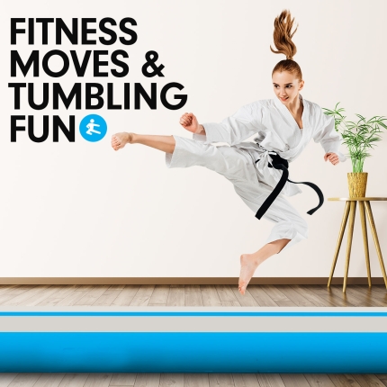 7m Airtrack Tumbling Mat Gymnastics Exercise 20cm Air Track Grey Blue - Image 9