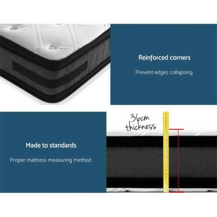 Giselle Bedding 36CM Queen Mattress 7 Zone Euro Top Pocket Spring Medium Firm Foam - Image 7