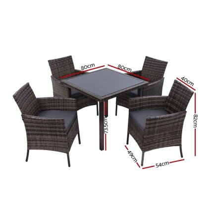 Outdoor Dining Set Patio Furniture Wicker Chairs Table Mixed Grey 5PCS - Image 2