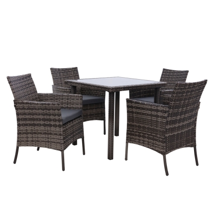 Outdoor Dining Set Patio Furniture Wicker Chairs Table Mixed Grey 5PCS - Image 3