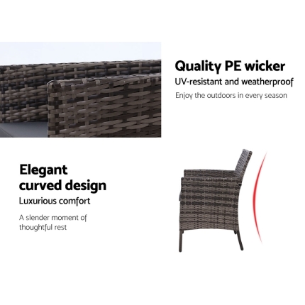 Outdoor Dining Set Patio Furniture Wicker Chairs Table Mixed Grey 5PCS - Image 5
