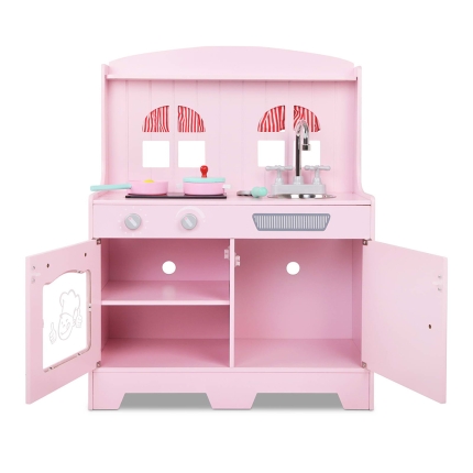 Keezi Kids Wooden Kitchen Play Set - Pink & Silver - Image 7