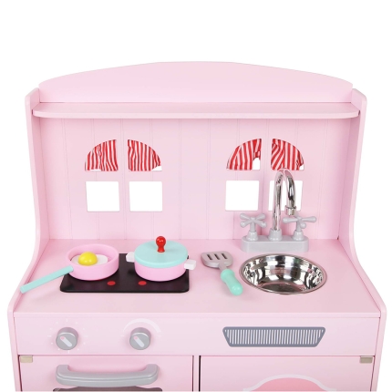 Keezi Kids Wooden Kitchen Play Set - Pink & Silver - Image 8