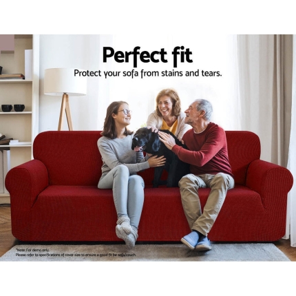 Artiss High Stretch Sofa Cover Couch Protector Slipcovers 1 Seater Burgundy - Image 4
