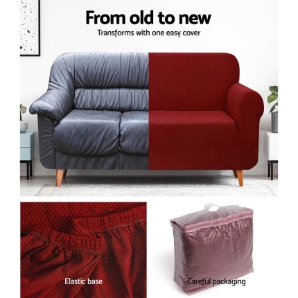 Artiss High Stretch Sofa Cover Couch Protector Slipcovers 1 Seater Burgundy - Image 5