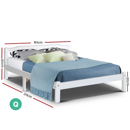 Artiss Queen Size Wooden Bed Frame Mattress Base Timber Platform White LEXI - Image 2
