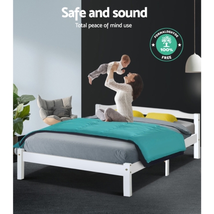 Artiss Queen Size Wooden Bed Frame Mattress Base Timber Platform White LEXI - Image 7