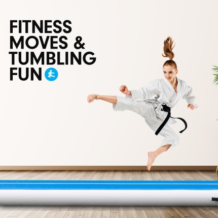 6m x 2m Airtrack Tumbling Mat Gymnastics Exercise Air Track Blue White - Image 8