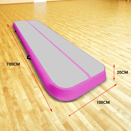 7m Airtrack Tumbling Mat Gymnastics Exercise 20cm Air Track Grey Pink - Image 2