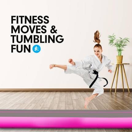 7m Airtrack Tumbling Mat Gymnastics Exercise 20cm Air Track Grey Pink - Image 8