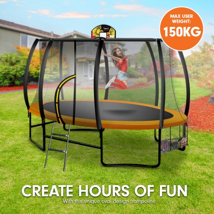 Kahuna Trampoline 8 ft x 14ft Oval with Basketball Set - Orange - Image 4
