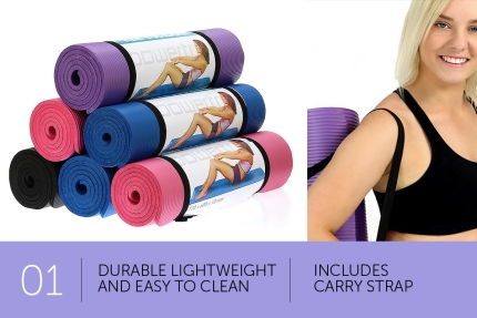 Powertrain 10mm NBR Yoga Exercise Mat - Pink - Image 2