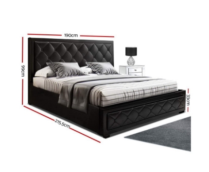 Artiss TIYO King Size Gas Lift Bed Frame Base With Storage Mattress Black Leather - Image 3