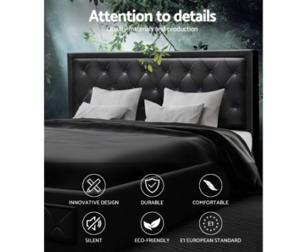 Artiss TIYO King Size Gas Lift Bed Frame Base With Storage Mattress Black Leather - Image 4