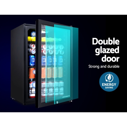 Devanti 115L Bar Fridge Glass Door Mini Freezer Fridges Countertop Beverage Commercial - Image 2