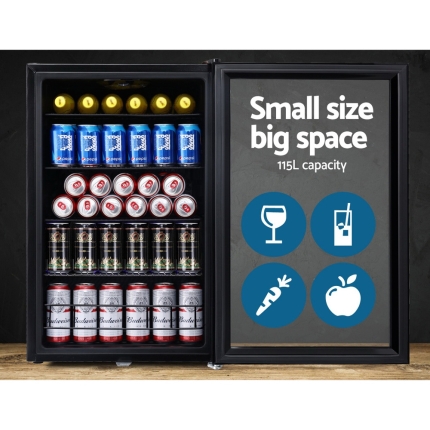 Devanti 115L Bar Fridge Glass Door Mini Freezer Fridges Countertop Beverage Commercial - Image 4