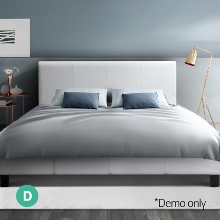 Artiss Double Full Size Bed Frame Base Mattress Platform White Leather Wooden NEO - Image 7
