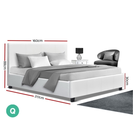 Artiss Queen Size Bed Frame Base Mattress Platform White Leather Wooden NEO - Image 2