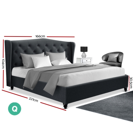 Artiss Queen Size Bed Frame Base Mattress Platform Fabric Wooden Charcoal PIER - Image 2