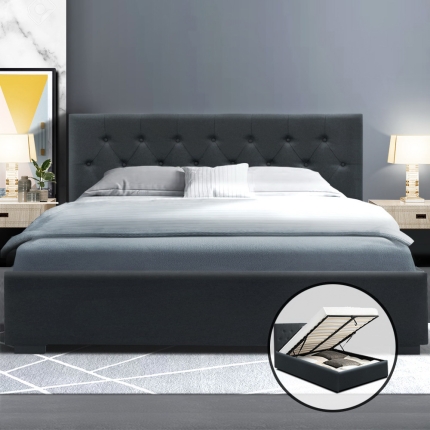 Artiss WARE Queen Size Gas Lift Bed Frame Base With Storage Mattress Charcoal Fabric - Image 7